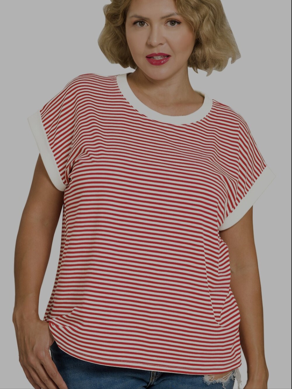 Zenana Striped Red and White Short Sleeve Tee - Women Plus Size